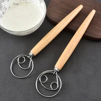 best wooden hand danishdough whisk stainless steel doutch dough kichen cooking s utensil egg beater pastry tool 074