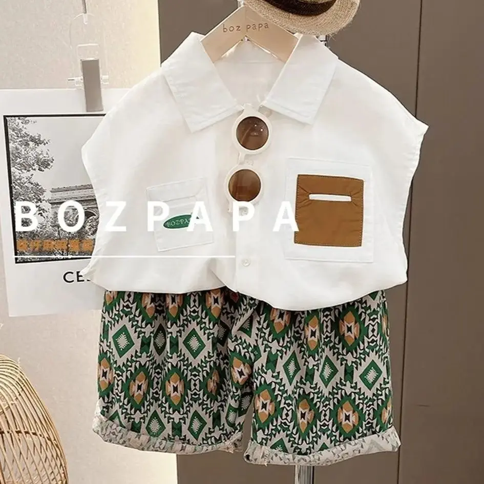 

Рубашка с отложным воротником для мальчиков, без рукавов, до колена