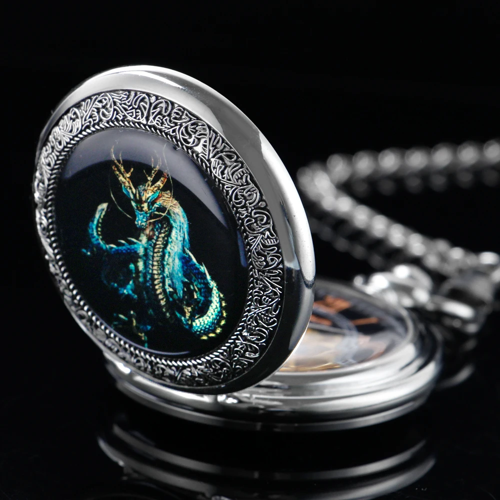 Exquisite Dragon Pattern Steel Embossed Mechanical Pocket Watch Vintage Gentleman Analog Signal Clock Women's Jewelry Gift