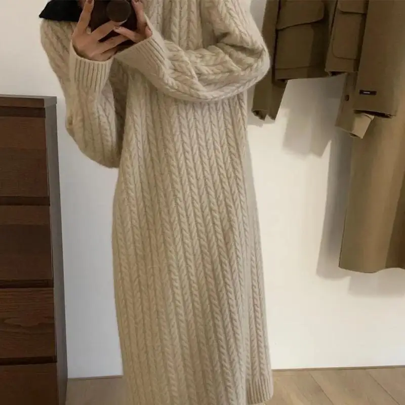 

plus size sweater dress for women 2023 Autumn And Winter loose knit dress luxury female Lazy style French vintage Midi dress