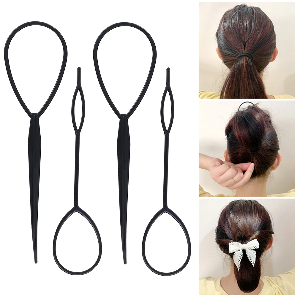 

4pcs/set Hair Braid Black Hairdressing Styling Tools Braids Maker Ponytail Creator Plastic Loop Braiding Hair Accessories