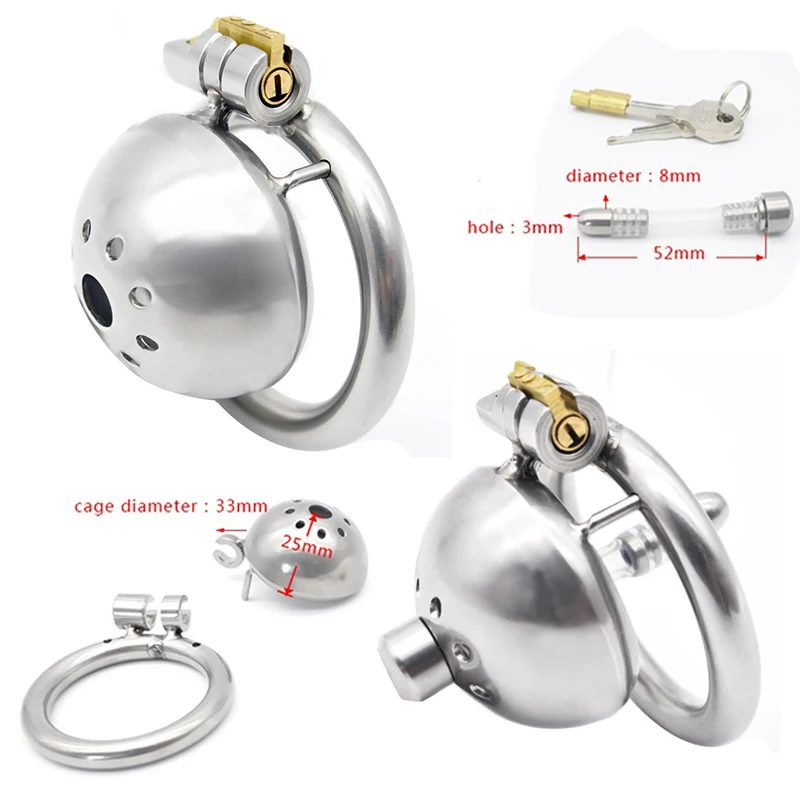 

Male Chastity Cage With Stealth Lock Device 304 Steel Cock Rings Horse Eye Urethral Catheter Dilator Penis Plug Urethra Catheter