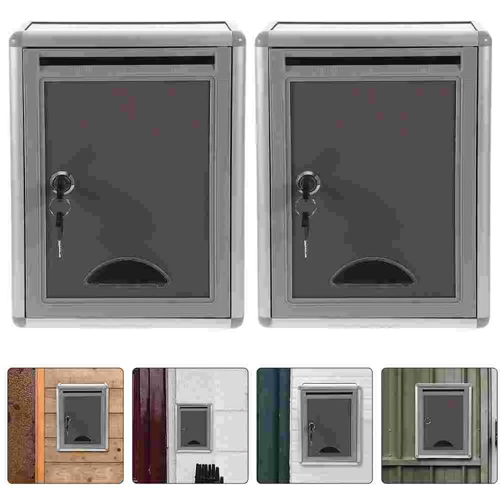 

2 Pcs Suggestion Box Wall Mount Mailboxes Metal Mounted Lock Aluminum Alloy Key