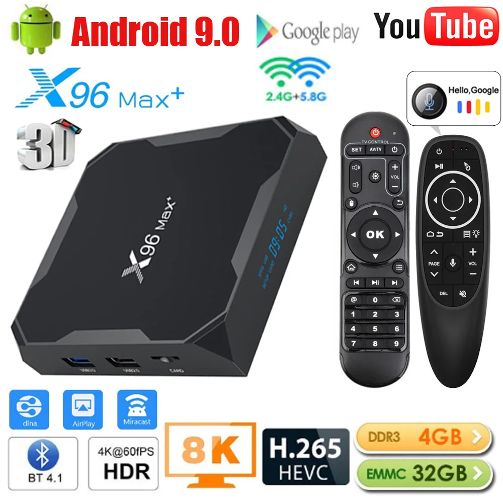

Set Top Box QuadCore 1000M Android 9.0 TV Box X96 Max Plus Amlogic S905x3 8K Smart Media Player 4GB RAM 64GB ROM X96Max