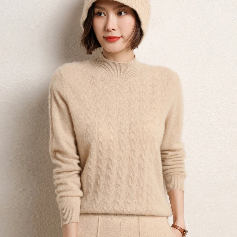 

Зимний женский пуловер с полувысоким воротником, толстый мягкий и нежный теплый шерстяной свитер D112