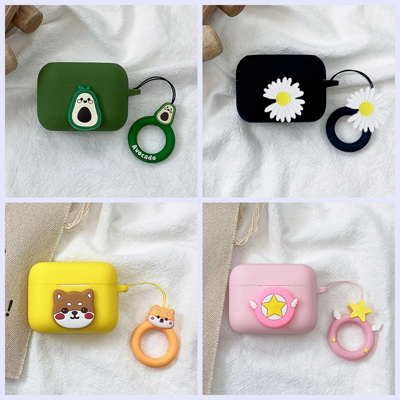 

Fundas For QCY T10 T11 T8 T8S Case Cartoon Cat / Flower Earphone Cover Cute With Ring Anti-lost Hearphone Silicone Case