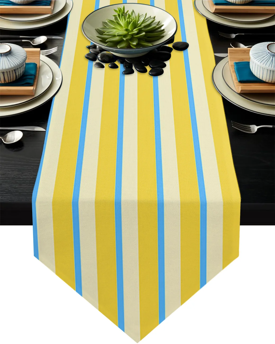 

Yellow Blue Stripes Table Runner Kitchen Dinning Table Decor Wedding Table Decor Tablecloth and Placemats