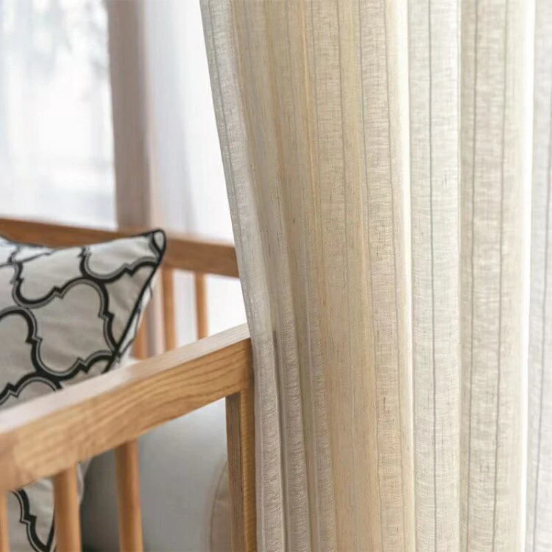 

BILEEHOME Solid Color Linen Stripe Tulle Curtain For Living Room Bedroom Window Thcik Curtain For Kitchen Kids Door Drapes