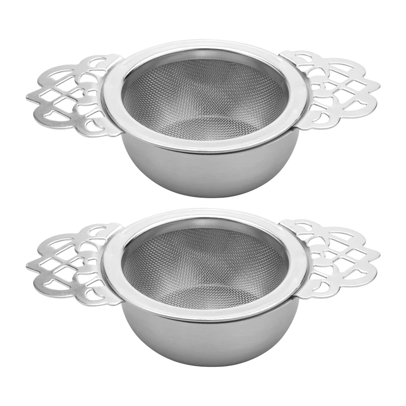 

2 шт. Чайный фильтр, чайное ситечко из нержавеющей стали с чашей, ситечко для чая из ультратонкой сетки с двойными ручками