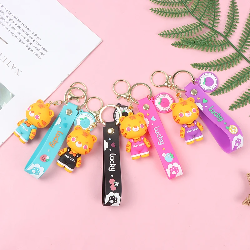 Tiger Key Chain Pendant Lovely Silicone Resin Doll Creative Schoolbag Pendant Cute Tiger Doll Car Key Ring Women Bag Pendant 1PC