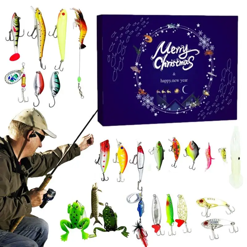 

2023 Fishing Lure Box Advent Calendar 24pcs Creative Advent Calendars Environmental Fishing Lures Funny Countdown Calendar