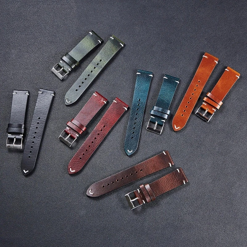 

Vintage Oil Wax Oily Genuine Leather Watch Strap Bracelet 18mm 20mm 22mm Brown Cowhide Leather Watchband Replacement Watch Band