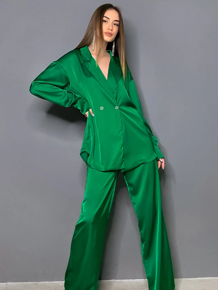 

Linad Loose Women's Home Clothes Long Sleeve Turn Down Collar 2 Piece Sets Pajamas 2022 Autumn Casual Female Trouser Suits