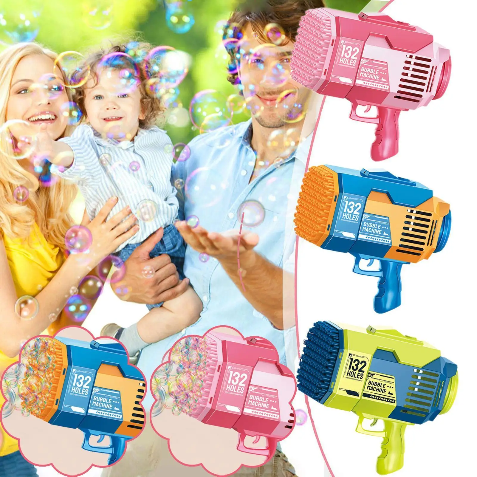 

New Kids Gatling Bubble Gun Toy Electric Automatic Water Charging Hole 132 Outdoor Gun Bubble Summer Toys Kids Soapy Toy P0R4