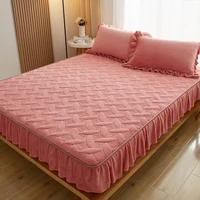 milk velvet bed skirt bed sheet single piece quilted thickened baby velvet solid color bed cover simmons non slip protection