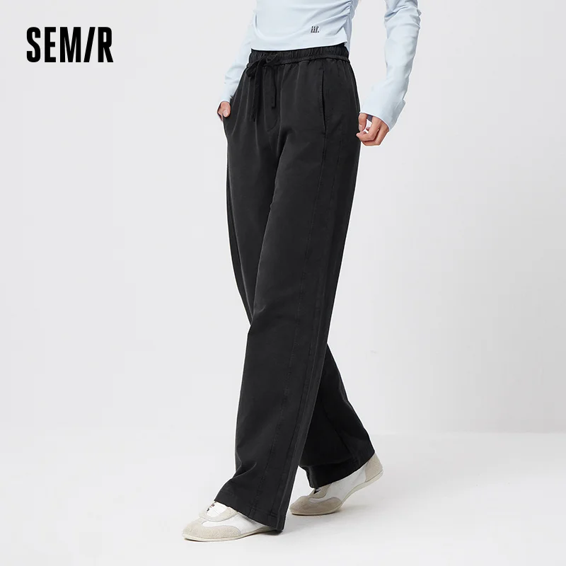 Фото Semir винтажные брюки женские весенние рваные хлопковые сплит-дизайн удлиняющие ноги ретро с напуском уличные широкие брюки №2