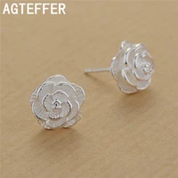 agteffer 2022 new 925 sterling silver pink flowers stud earrings for woman fashion wedding engagement jewelry gifts