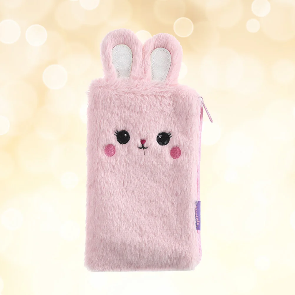 

Light Pink Plush Bag Bunny Stationery Storage Bag Rabbit Ear Design Pouch Coin Purse School Office Supplies