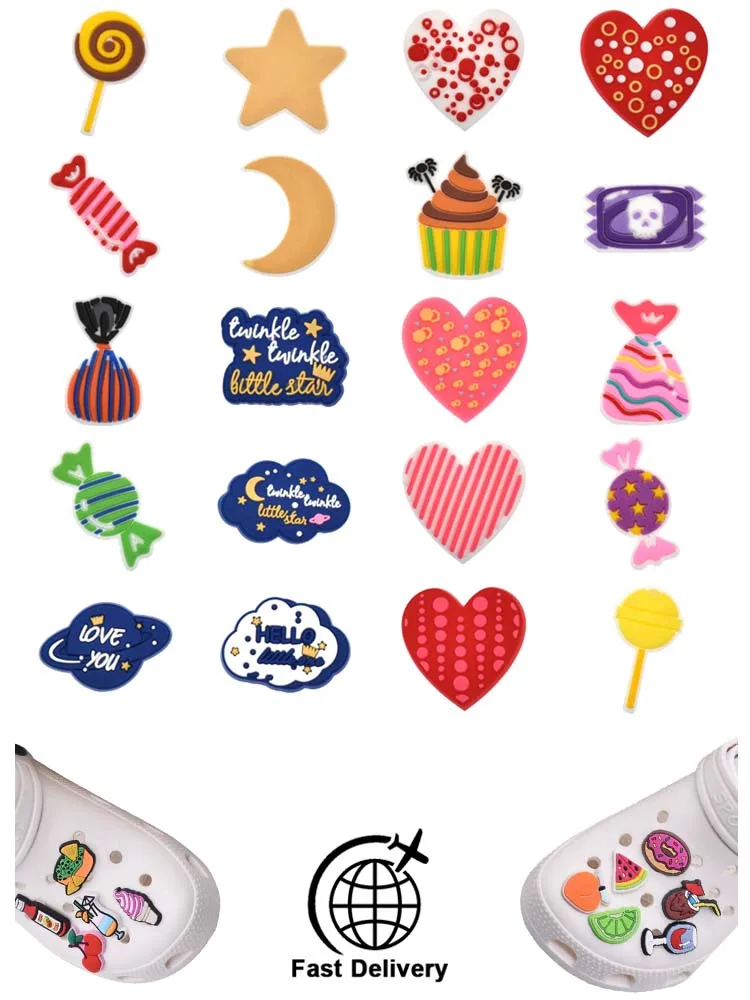 

1Pcs PVC Sweet Candy Heart for Crocs Charms DIY Badge Women Sandals Buckle Kids Pins Decoration Jeans Shoe Accessories Wholesale
