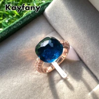 12 6x6mm pomellato candy zircon ring natural flat blue crystal ring for women fashion jewelry valentines day gift