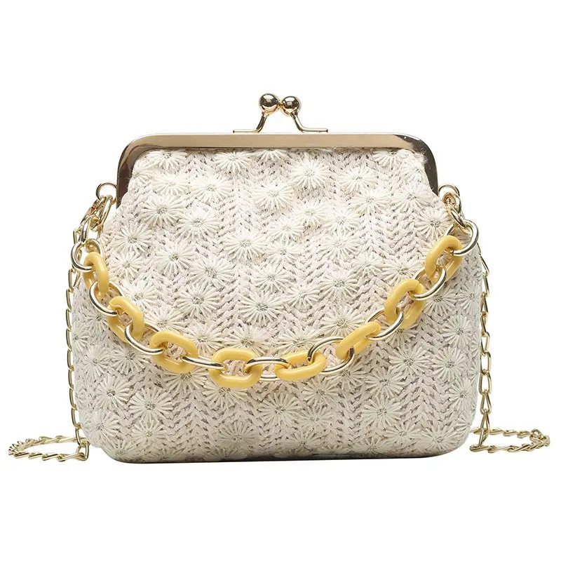 

Summer Small Bag Tide Single Shoulder Messenger Bag Straw Bag Chain Hand-held Shell Bag Embroidery Clip Bag Women's Bag