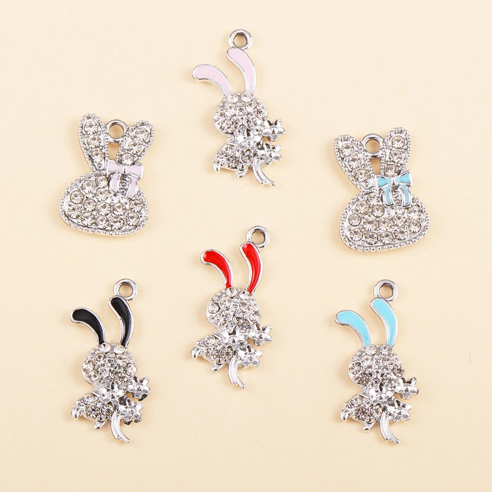 

10Pcs Shiny Crystal Rabbit Charms for DIY Jewelry Making Luxury Fine Bunny Dangle Earrings Pendants Necklace Accessories Supplie