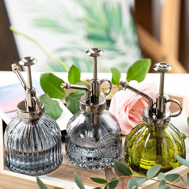 

European Glass Watering Can Retro Relief Succulents Watering Cans Creative Air Pressure Gardening Spray Bottle Home Decoration