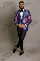 szmanlizi men wedding suits 2022 luxury purple printed floral formal male dress tuxedos groomsmen wedding party best man blazer