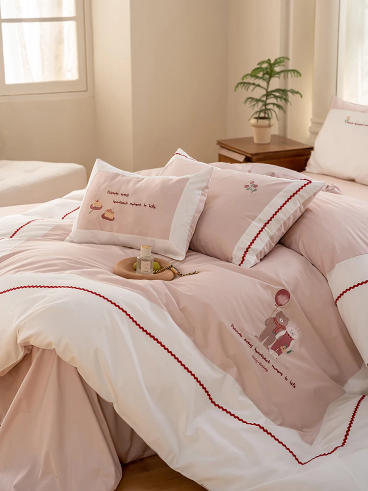 [Бесплатная подушка] 00S длинноволокнистое хлопковое постельное белье из четырех