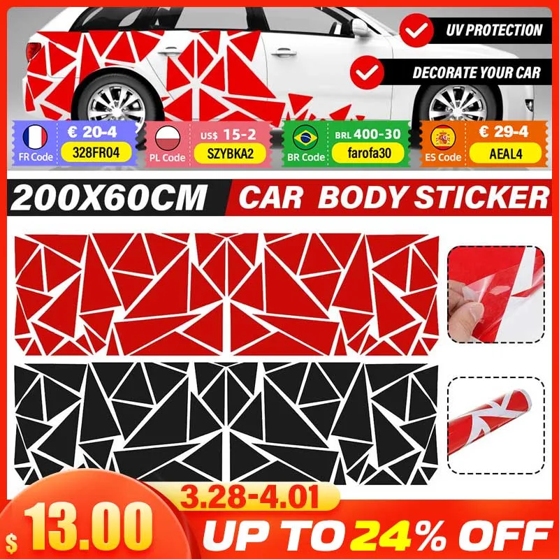 

200x60cm Car SUV Truck Decoration Stickers Triangle Vinyl Decal Stripes Stickers Car Styling DIY Decoration Accessories