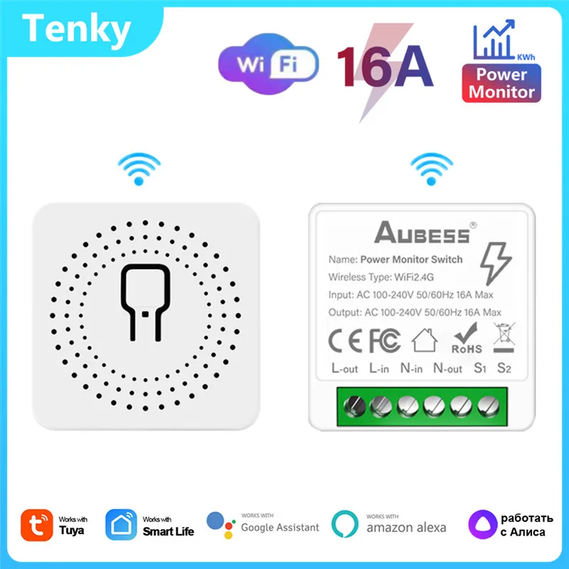 

Tenky Smart Switch Module Wifi 16A Energy Monitor Relay 2-way Control Timer Tuya Smart Home Automation Alexa Google Home Yandex
