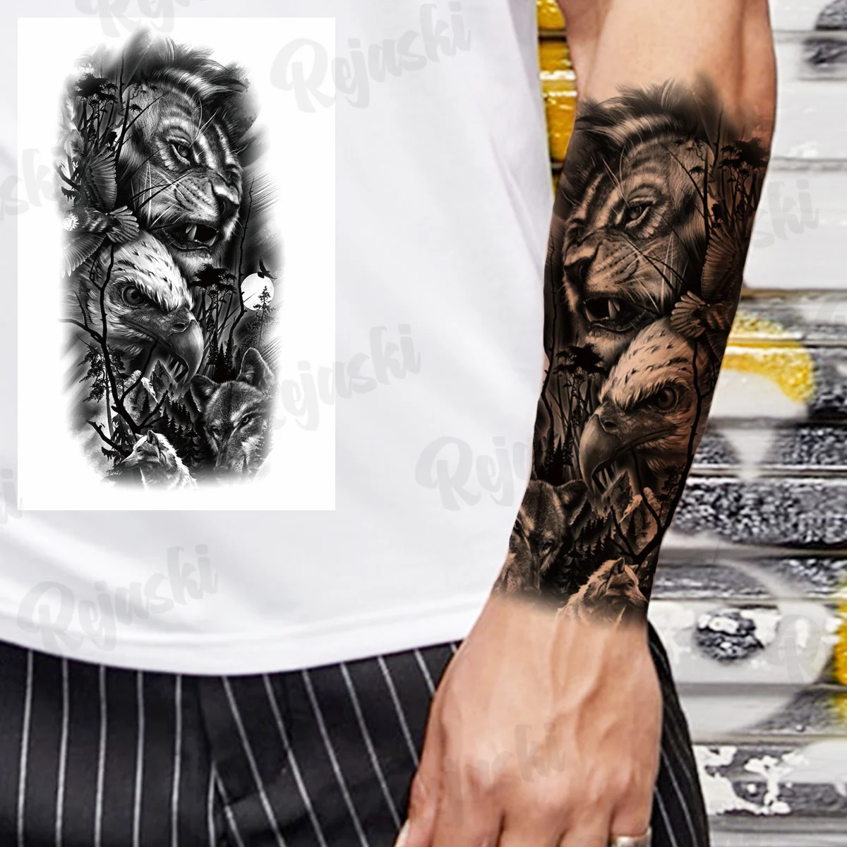 Black Lion Eagle Temporary Tattoos For Men Adults Realistic Skull Scary Wings Tiger Compass Fake Tattoo Sticker Arm Body Tatoos