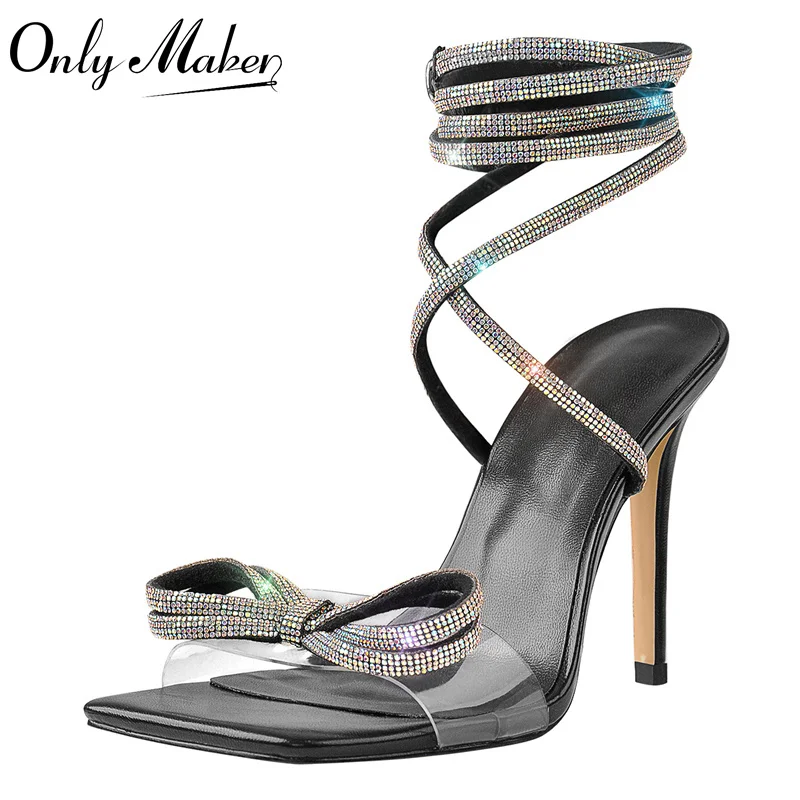 Женские сандалии Onlymaker с квадратным носком и прозрачной лентой со стразами