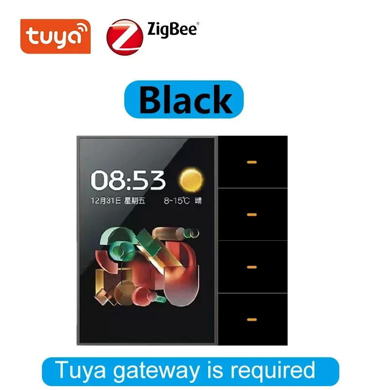 

Tuya Zigbee 3,5-дюймовый умный настенный переключатель с сенсорным экраном, 4 группы, 8-позиционный радарный датчик сцены, переключатель затемнения, занавеска, умный дом