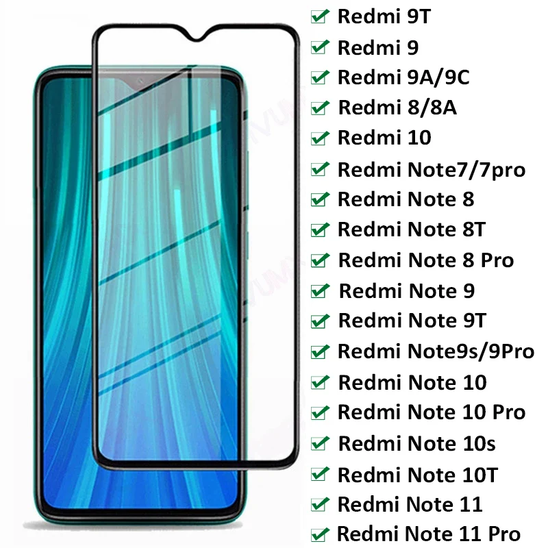 

11D Full Cover Tempered Glass For Xiaomi Redmi 8 8A 9 9A 9C 9T 10 Screen Protector Redmi Note 10 11 8 9 Pro 8T 9T 9S Glass Film
