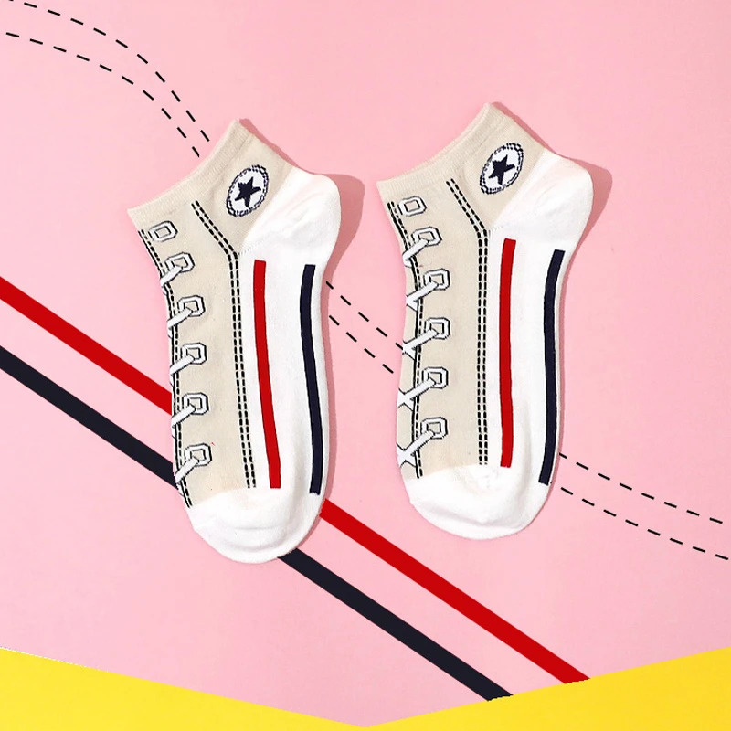 Trend Women Socks Street Skate Shoes Pattern Short sock for girls Summer Breathable Fashion Shoelace Ankle Socks Neutral Couple