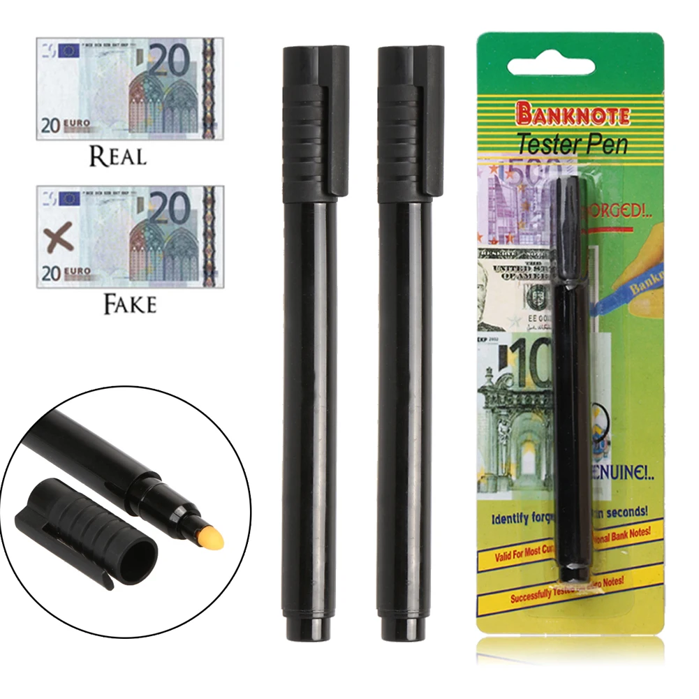 2Pcs Portable Money Checker Pen Fake Banknote Marker Ink Currency Tester Water-based Checking Marker Counterfeit Detector