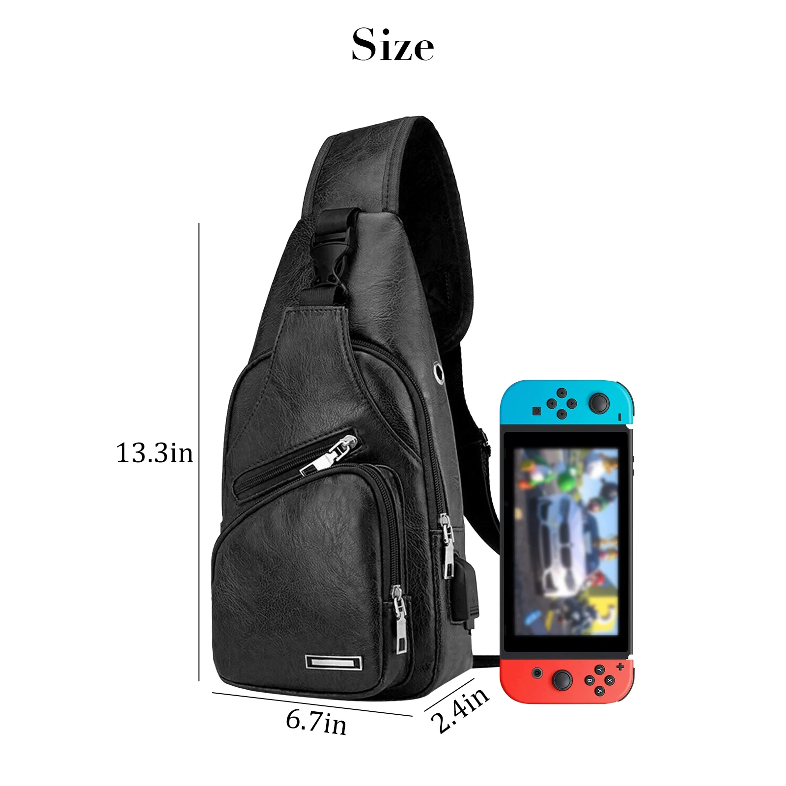 Men'S Leather Sling Bag,  Chest Shoulder Backpack, Water Waterproof Crossbody Bag with Usb Charging Port for Travel, Hiking, Cyc