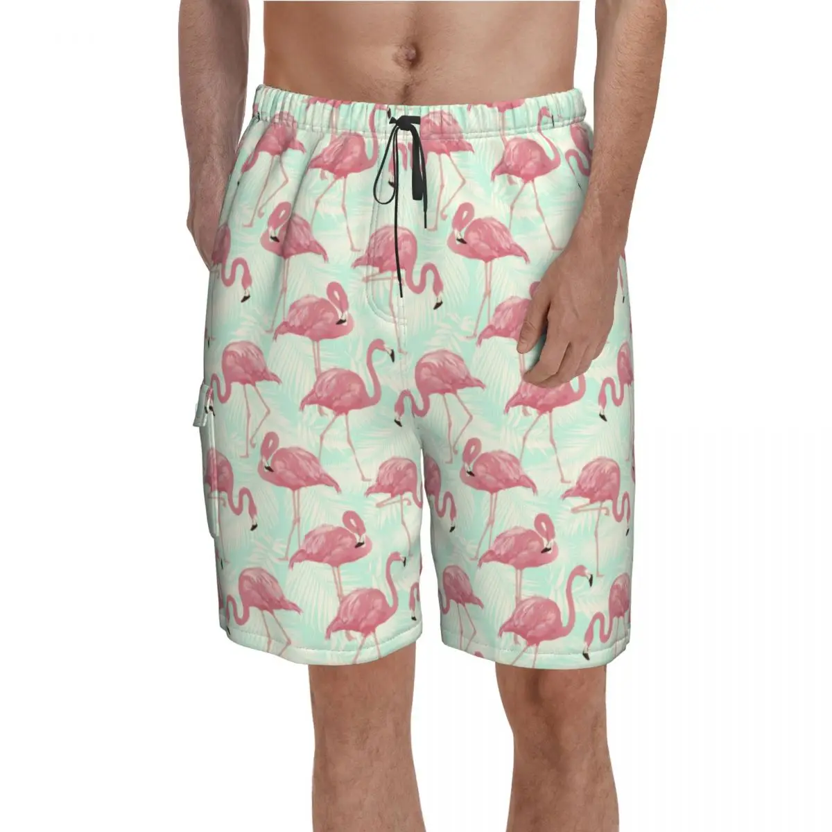 

Cute Flamingo Pattern Board Shorts Tropical Animal Print Funny Beach Shorts Males Printed Large Size Swim Trunks Gift Idea