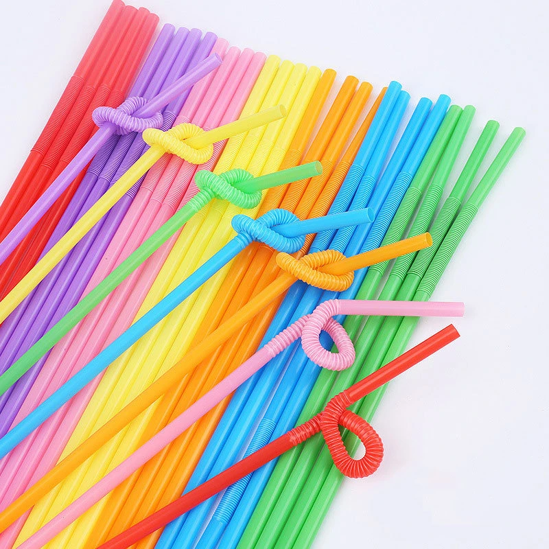 100Pcs Disposable Straws Flexible Extra Long Plastic Drink  For Kids Big Tubes  Bar Tea Drinking Telescopic  plastic  straws
