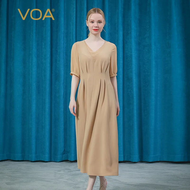 

Женское шелковое платье VOA 45 в момме с v-образным вырезом, однотонное элегантное платье с большим маятником, летнее платье AE838