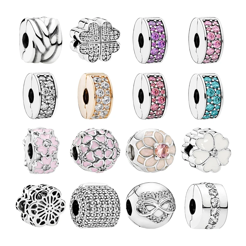 Silver 925 Clips Charms Beads For Bracelets Women Love Hearts Elegance Primrose Cherry Dahlia Daisy Flowers DIY Jewelry Making