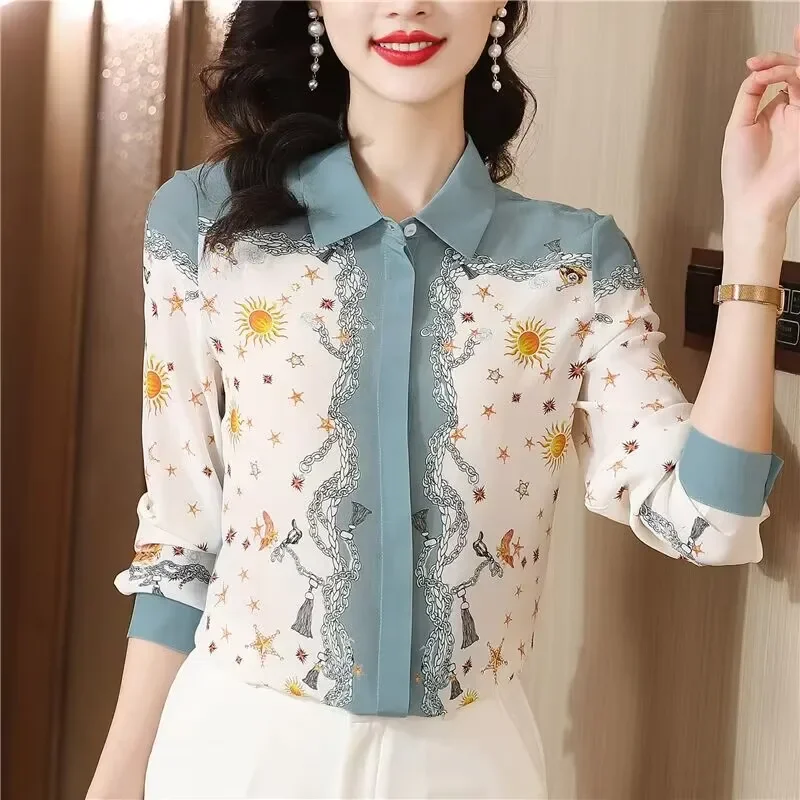 Elegant Fashionable Long Sleeve Women's Shirt New Summer 2023 Position Printing Top For Business Casual Streetwear