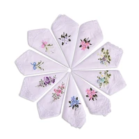 3pcs luxury cotton women hankies embroidered lace flower hanky floral random color cloth ladies handkerchief fabrics