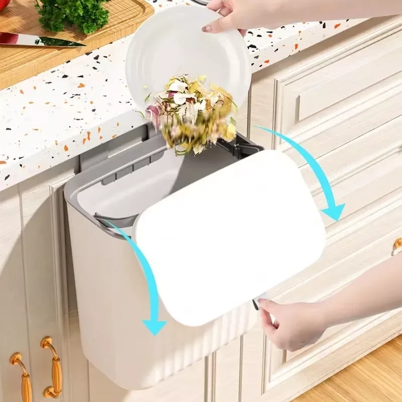 

NEW2023 9L Under Sink Trash Can Wall Mounted Trash Bin Large Capacity Kitchen Trash Can With Sliding Lid Garbage Bin for Bathroo