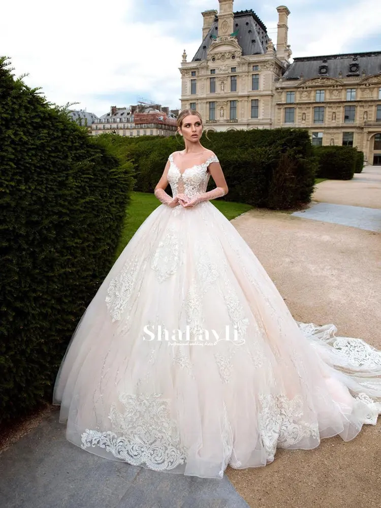 

Wedding dress Lace wedding dress o-neck atmosphere sleeveless wedding gown retro embroidery applique fluffy skirt big skirt