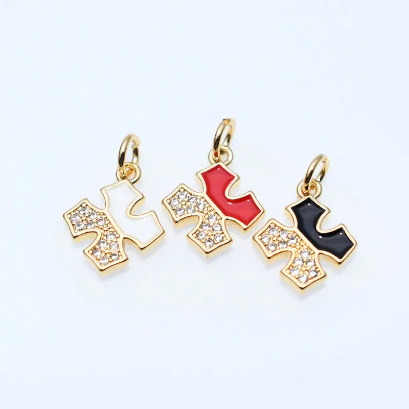 

Jewelry Making Findings Anti Fading Gold Plated Copper CZ Setting Multi Color Enamel Cross Charms for DIY Women Men Necklace