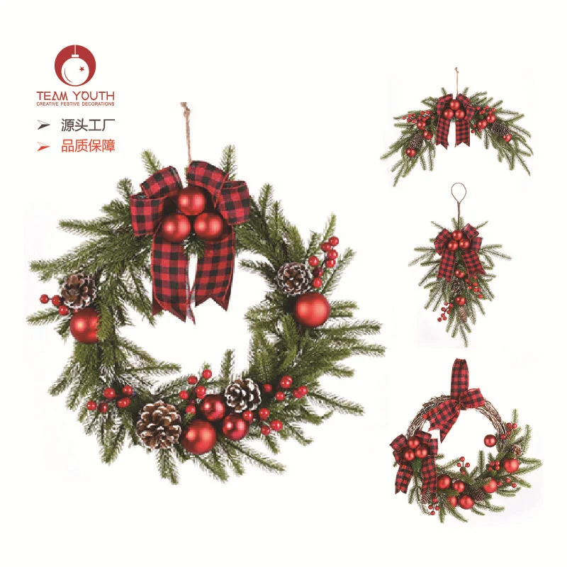 

New PE wreath ox horn wall hanging window rattan wreath pinecone door hanging decorative Christmas Wreath