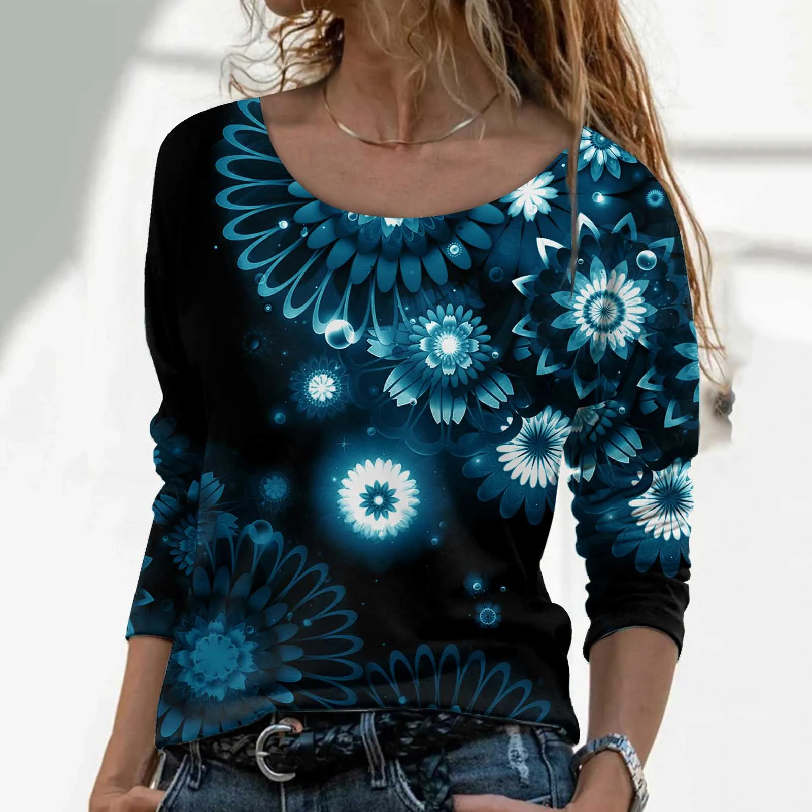 

Женская Цветочная Осенняя цветная рубашка с длинным рукавом, повседневные блузки с ушками, женские футболки, блузки с V-образным вырезом и к...