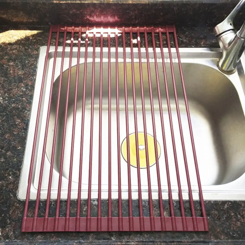 

Smooth Edge Sink Roller Blind Foldable Great Load Bearing Sink Drainage Rack Kitchen Sink Accessories